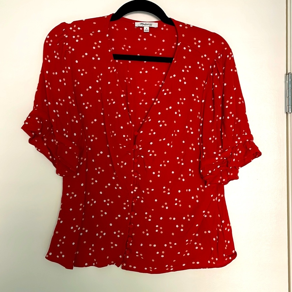 Madewell v neck blouse polkadot size 14